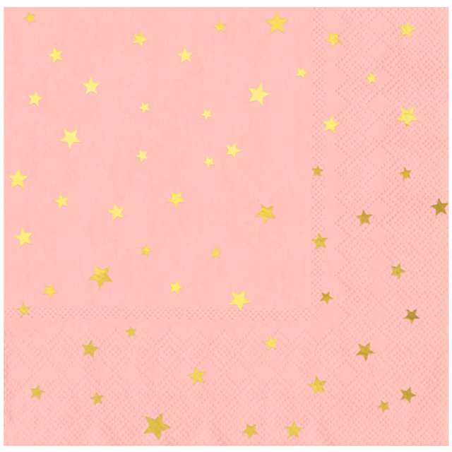 Serwetki "Gwiazdki złote", różowe, PartyPal, 33x33 cm, 10 szt