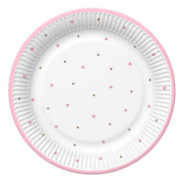 Talerzyki papierowe Baby Shower Girl - Gwiazdki białe różowe MAKI 18 cm 8 szt