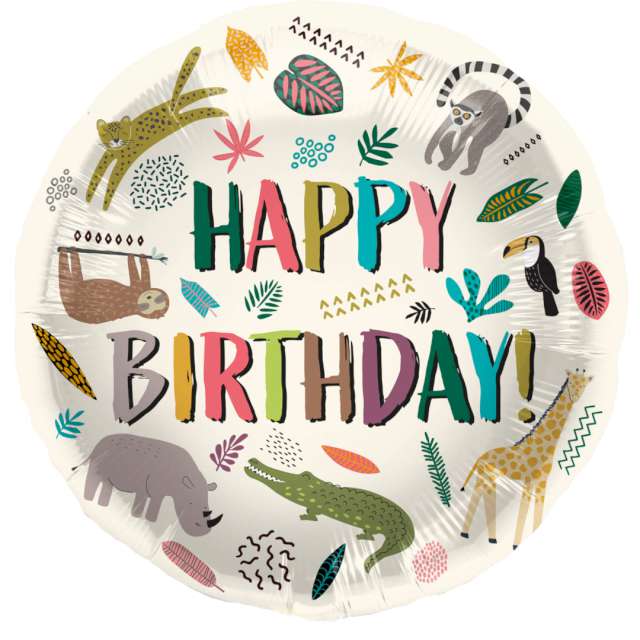 Balon foliowy "Happy Birthday - Zwierzęta Zoo", Folat, 18", RND