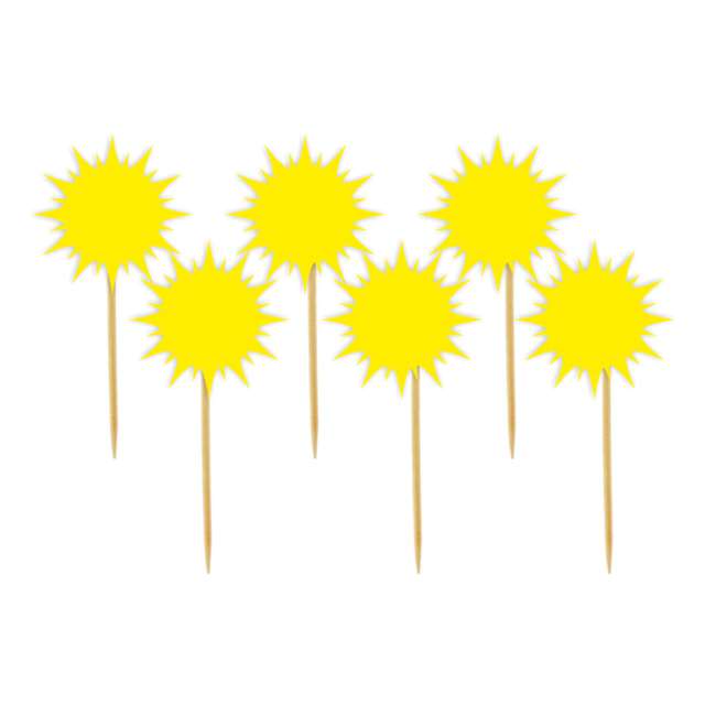 Pikery "Słoneczko", żółte, 8 cm, 6 szt