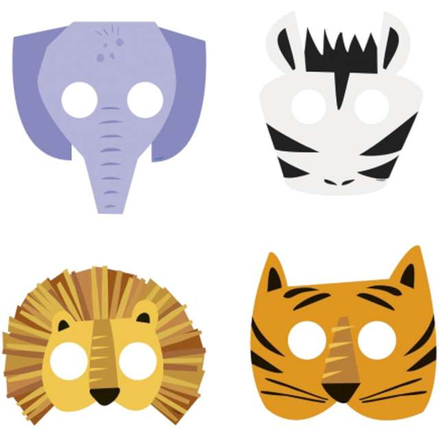 Maski papierowe "Zwierzęta Safari", Unique, 8 szt.