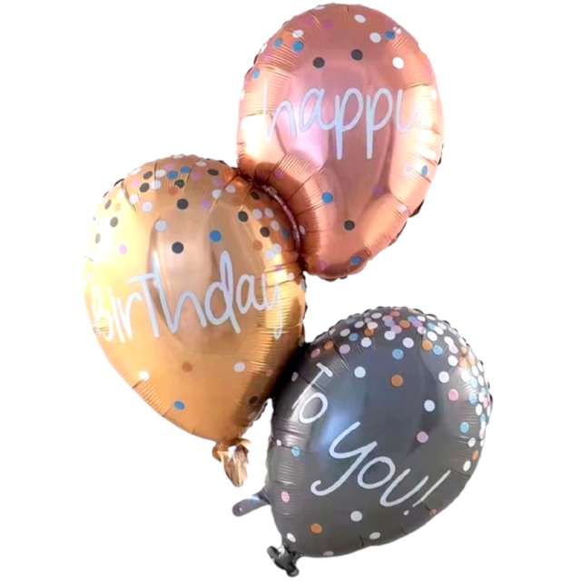 Balon foliowy Happy Birthday To You - 3 w 1 szary złoty JIX 44 SHP