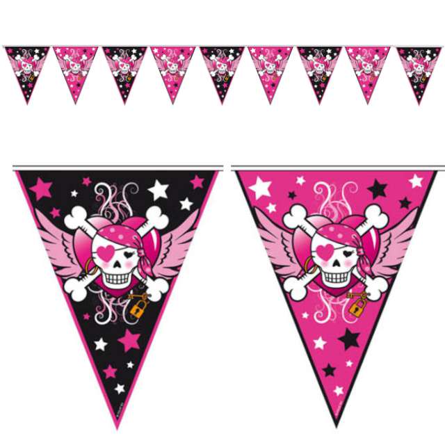 Baner flagi Pirackie Czaszki Girl różowe 1000 cm