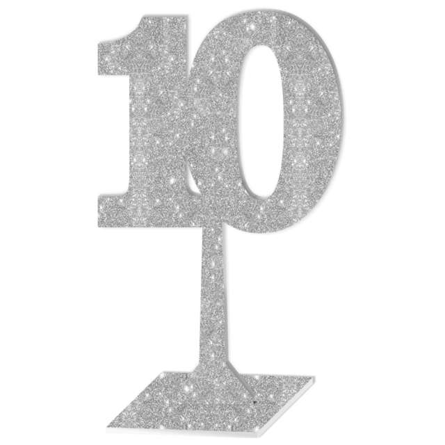Dekoracja "Numer na stół - 10", srebrny brokat, 19 cm