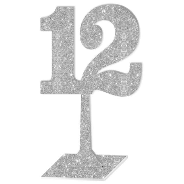 Dekoracja "Numer na stół - 12", srebrny brokat, 19 cm