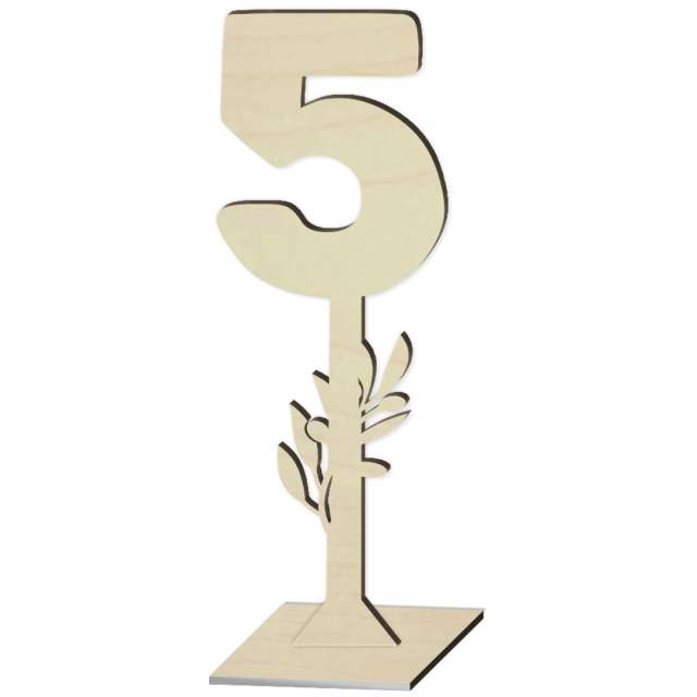 Dekoracja "Numer na stół - 5", drewno, 24 cm
