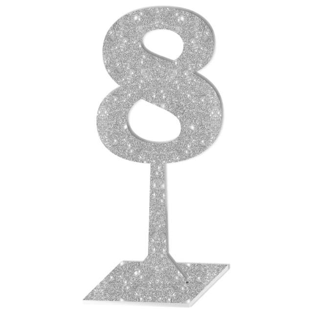 Dekoracja "Numer na stół - 8", srebrny brokat, 19 cm
