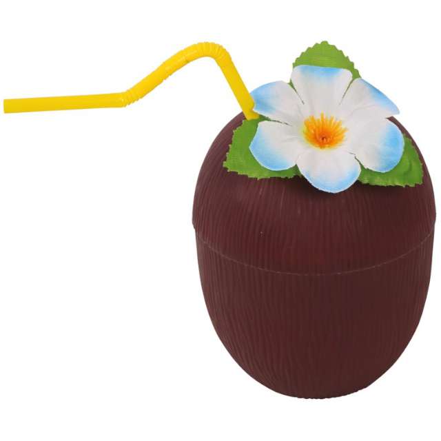 Kubek ozdobny Kokos ze słomką brązowy Guirca 300 ml