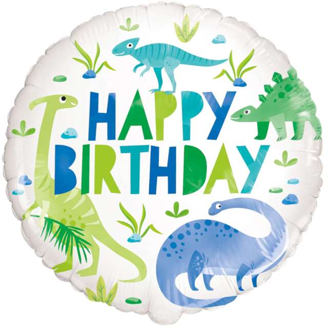 Balon foliowy "Dinozaury i Rośliny - Happy Birthday", mix, Unique, 18", RND
