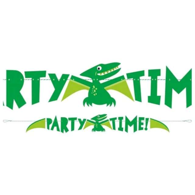 Girlanda papierowa "Dinozaur - Party Time", zielona, Unique, 150 cm