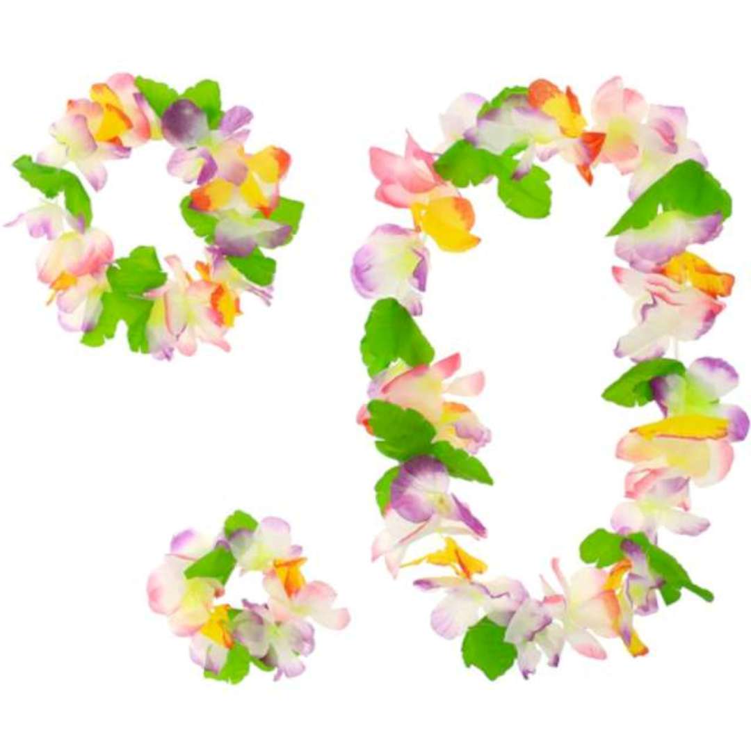 Zestaw Hawajski - opaska + naszyjnik + bransoletki różowo-fioletowy Godan