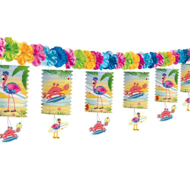 Girlanda papierowa "Hawajskie Kwiaty - Lampiony + Zawieszki", mix, Folat, 360 cm
