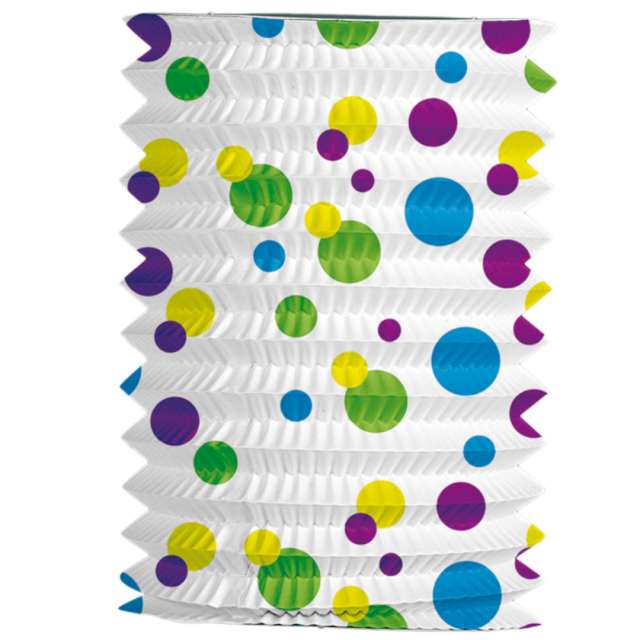 Lampion papierowy "Kropki kolorowe", biały, Folat, 16 cm