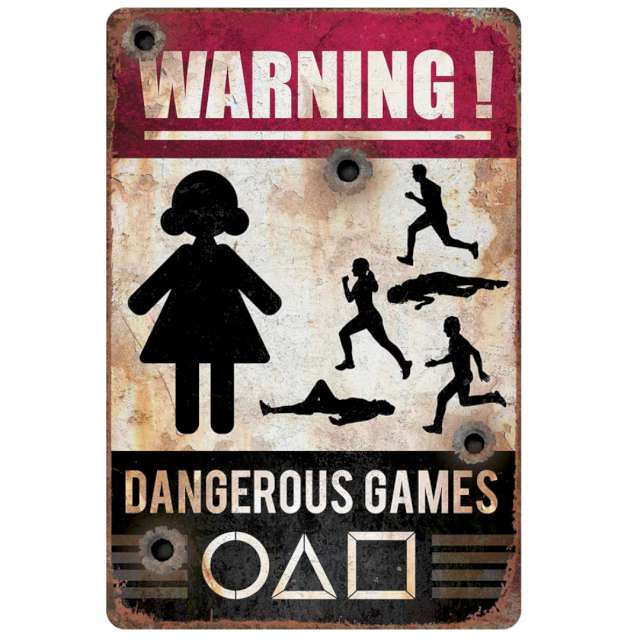 Dekoracja Warning - Dangerous Games Guirca 24x36 cm