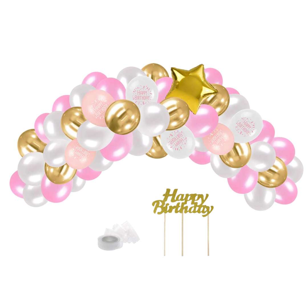 Zestaw dekoracji "Happy Birthday - Balony, topper", różowy, Arpex, 53 elementy