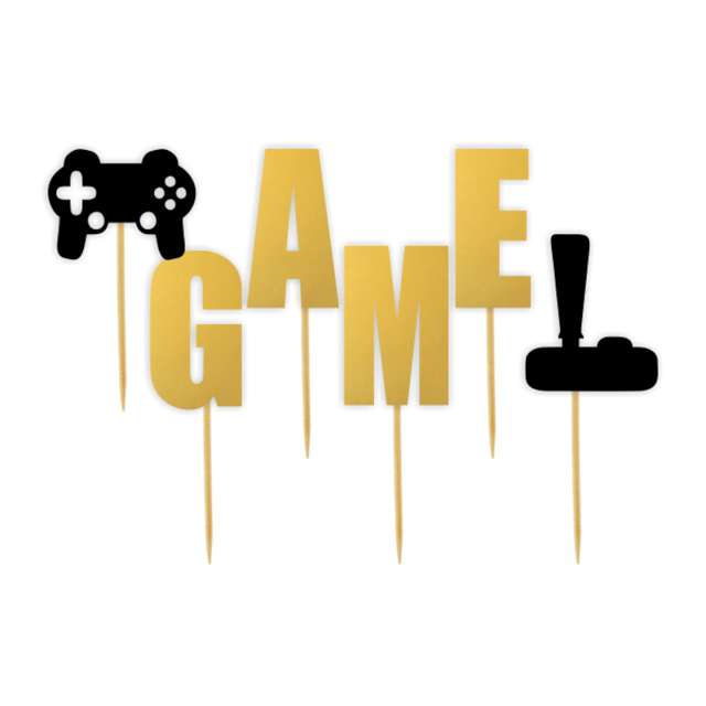 Pikery "Game: gamepad i joystick", złote, 8 cm, 6 szt