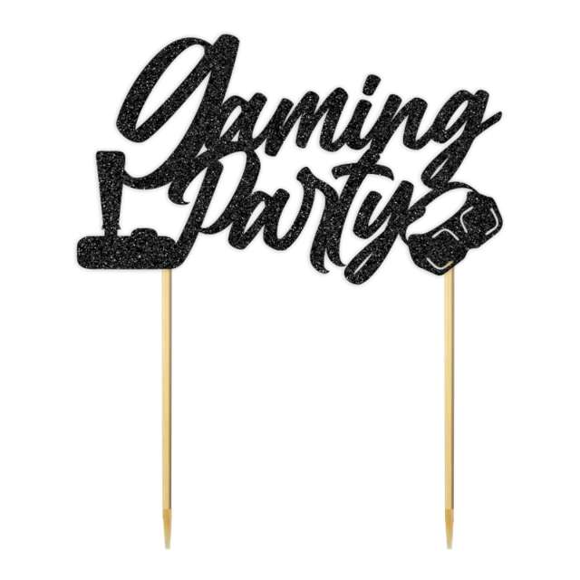 Topper papierowy Gaming Party czarny brokat 14 x 16 cm