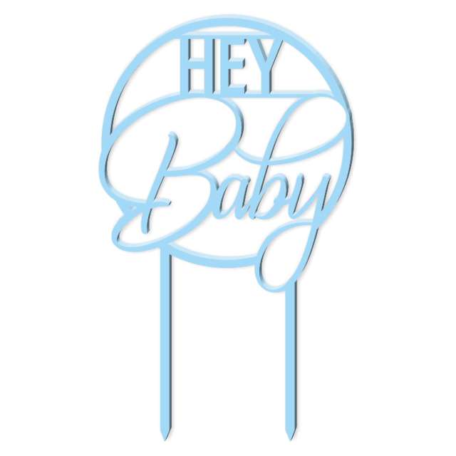 Topper z pleksy "Hey Baby", niebieski pastel, 18,5 cm