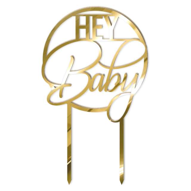 Topper z pleksy "Hey Baby", złoty lustrzany, 18,5 cm