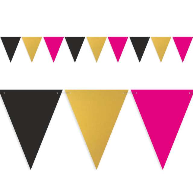 Baner flagi "Party w trzech kolorach", czarno-złote, fuksja, 3,6 m