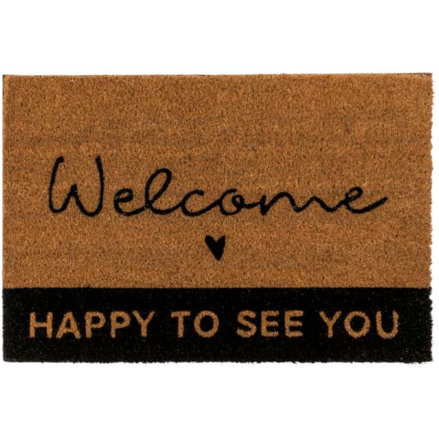 Wycieraczka "Welcome, Happy To See You", czarno-brązowa, OOTB, 60 x 40 cm