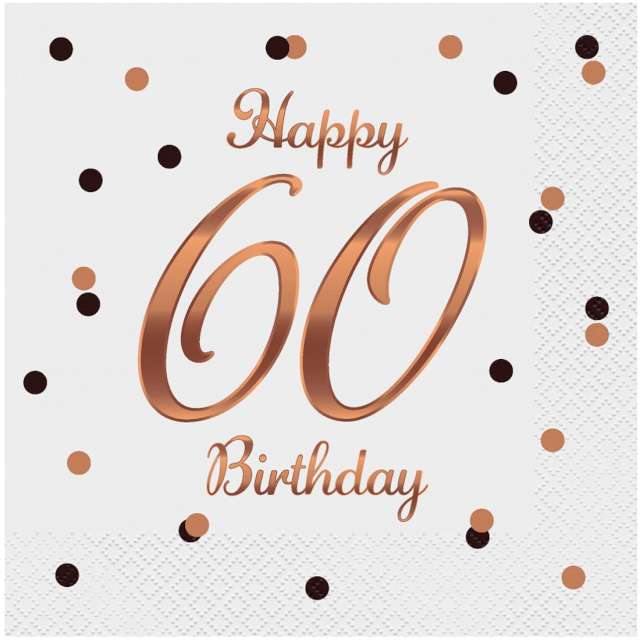 Serwetki Happy Birthday 60 - Beauty and Charm różowo-złoty Godan 33 cm 20 szt