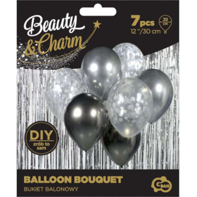 Balony Elegant - Beauty and Charm srebrno-grafitowy Godan 12 7 szt.