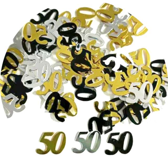 Konfetti "50 urodziny", złote, czarne, srebrne, Godan, 18 g