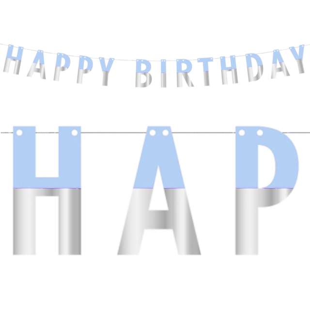 Baner Happy Birthday DIY niebiesko-srebrny Godan 160 cm