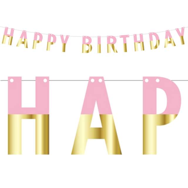 Baner "Happy Birthday DIY", różowo-złoty, Godan, 160 cm