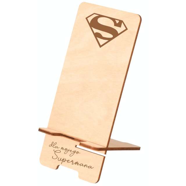 Stojak na telefon "Dla mojego Supermana", drewno, 19x9 cm