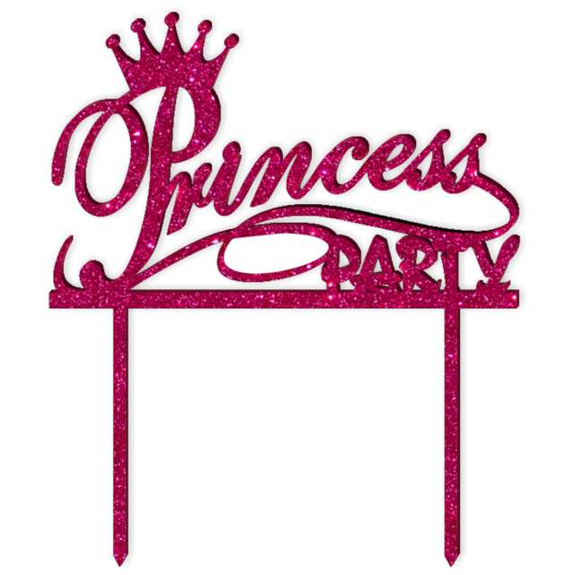 Topper z pleksy "Princess party", różowy brokat, 15,5x18,5 cm