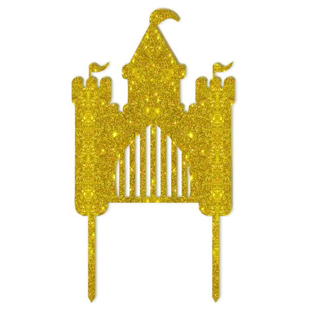 Topper z pleksy "Zamek Księżniczki", złoty brokat, 10x18 cm