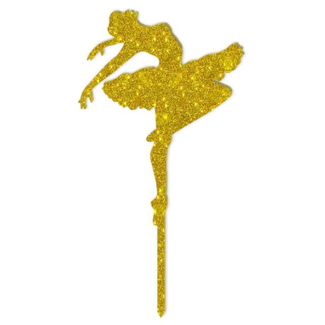 Topper z pleksy "Baletnica", złoty brokat, 8,5x18 cm