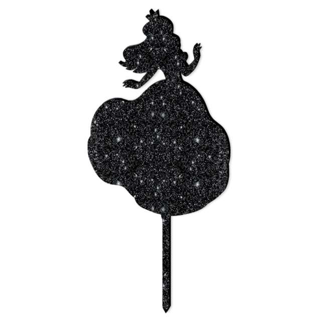 Topper z pleksy "Księżniczka", czarny brokat, 8,5x18 cm