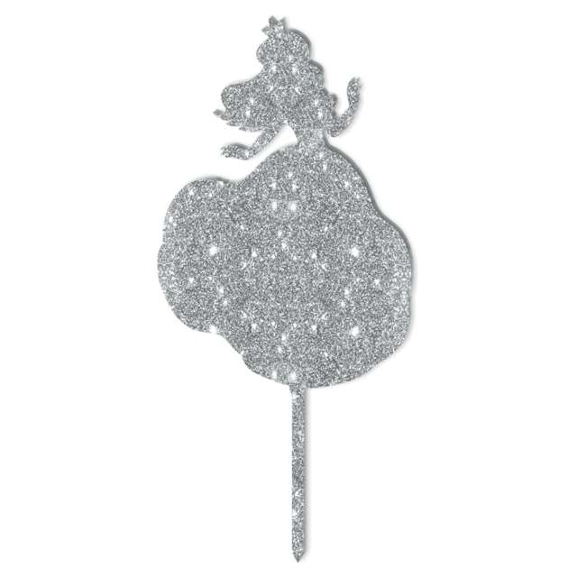 Topper z pleksy "Księżniczka", srebrny brokat, 8,5x18 cm