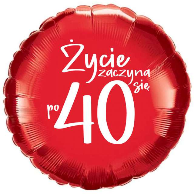 Balon foliowy "Życie zaczyna się po 40", czerwony, 18", RND