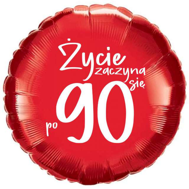 Balon foliowy "Życie zaczyna się po 90", czerwony, 18", RND