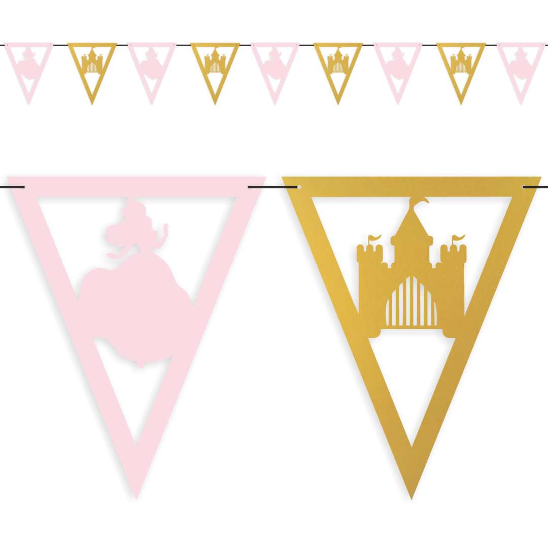 Baner flagi "Księżniczka i jej zamek", różowy, złoty, 3,6 m