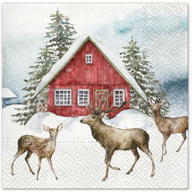 Serwetki "Czerwony Dom w śniegu", Paw, 33 cm, 20 szt.