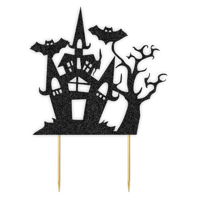 Topper papierowy Halloween - zamek czarny brokat 17x22 cm