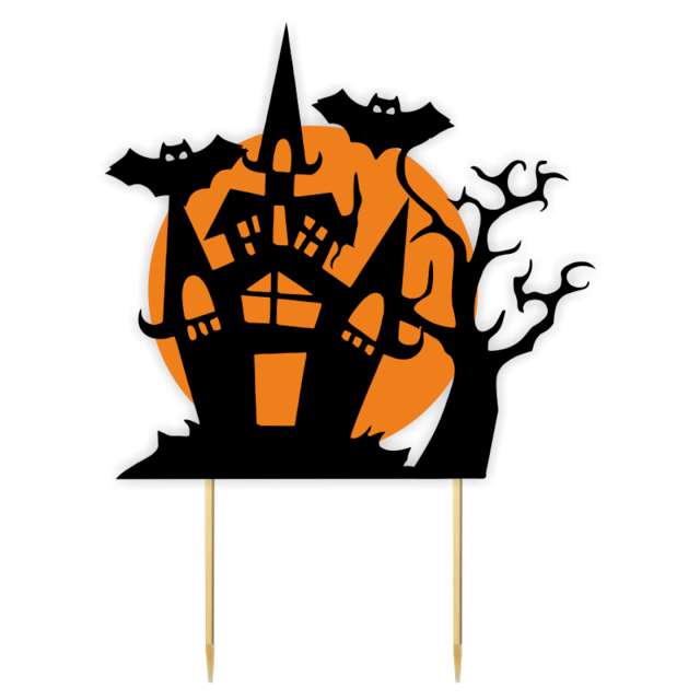 Topper papierowy "Halloween - zamek", czarny i oranż, 17x22 cm