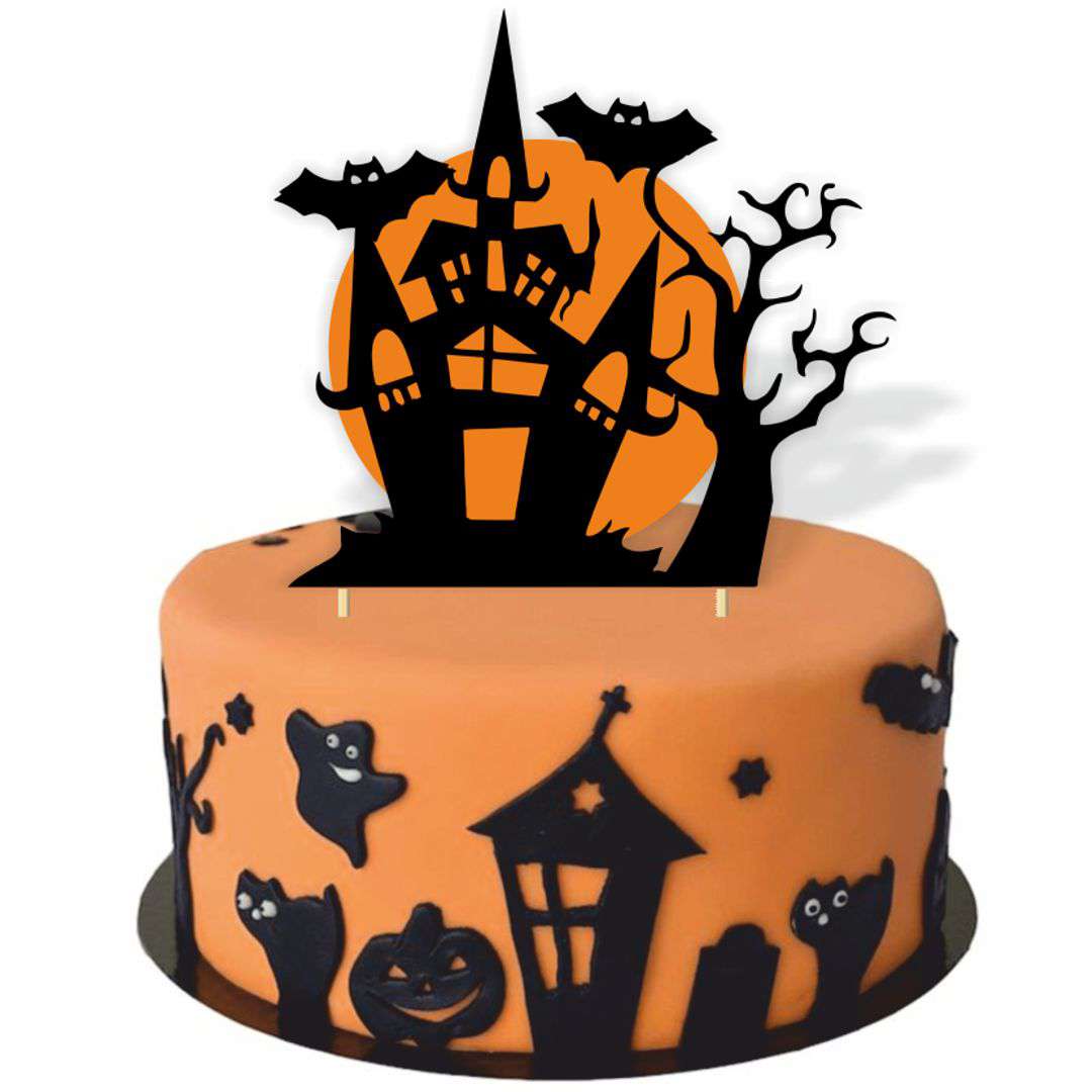 Topper papierowy Halloween - zamek czarny i oranż 17x22 cm