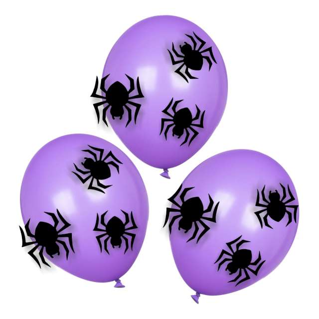 Dekoracja Pająki na balonach czarno-fioletowa 3 szt