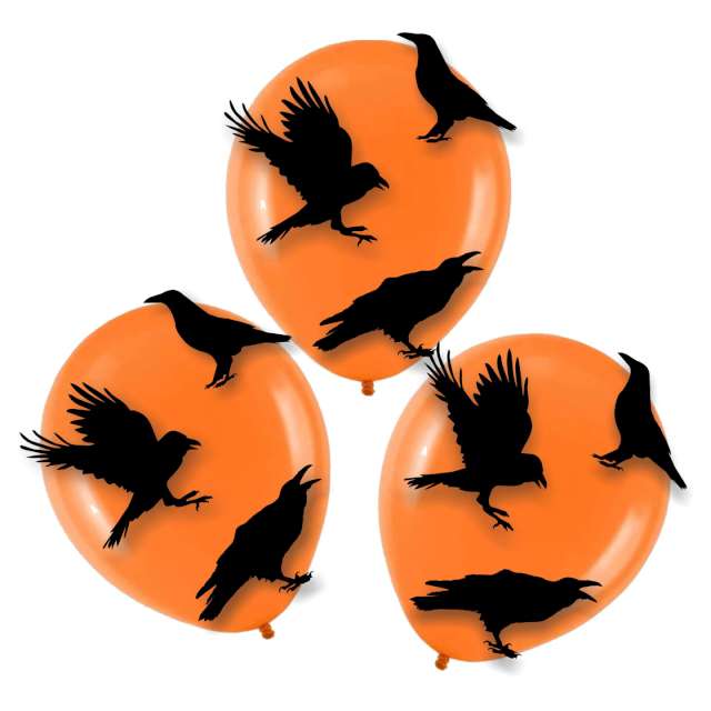 Dekoracja "Kruki na balonach", czarno-pomarańczowa, 3 szt