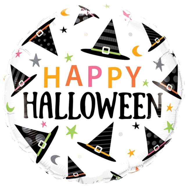Balon foliowy Happy Halloween - Kapelusze Czarownicy Qualatex 18 RND