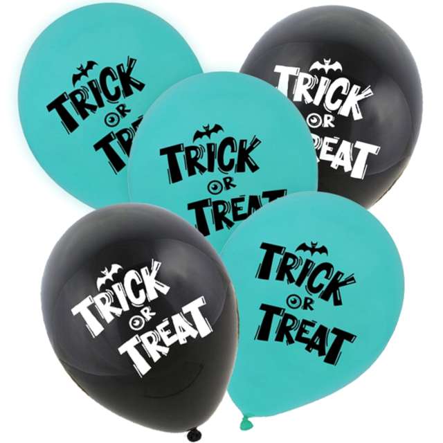 Balony Halloween - Trick or Treat turkusowo-czarny pastel Godan 12 5 szt