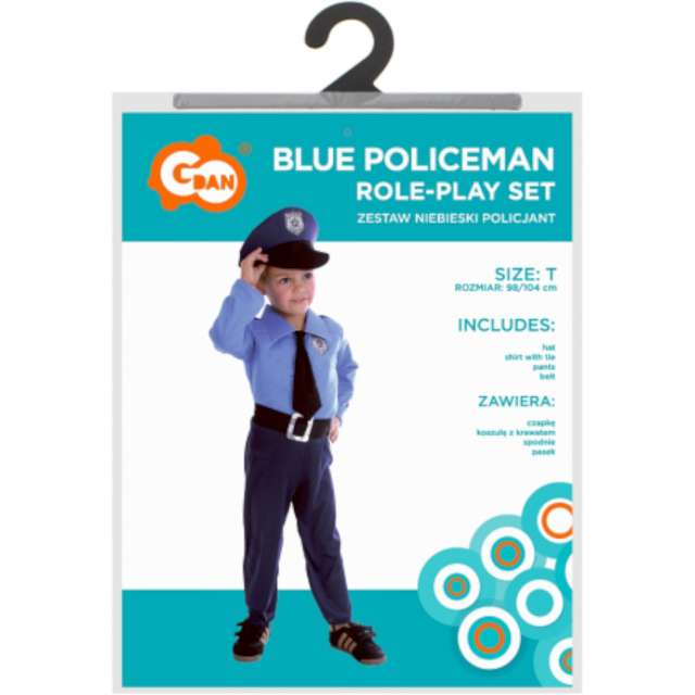 _xx_Zestaw Niebieski Policjant (czapka koszula z krawatem spodnie pasek ) rozm. 92/104