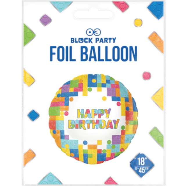 Balon foliowy Happy Birthday - Klocki mix PartyPal 18 RND