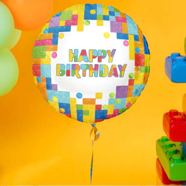 Balon foliowy Happy Birthday - Klocki mix PartyPal 18 RND